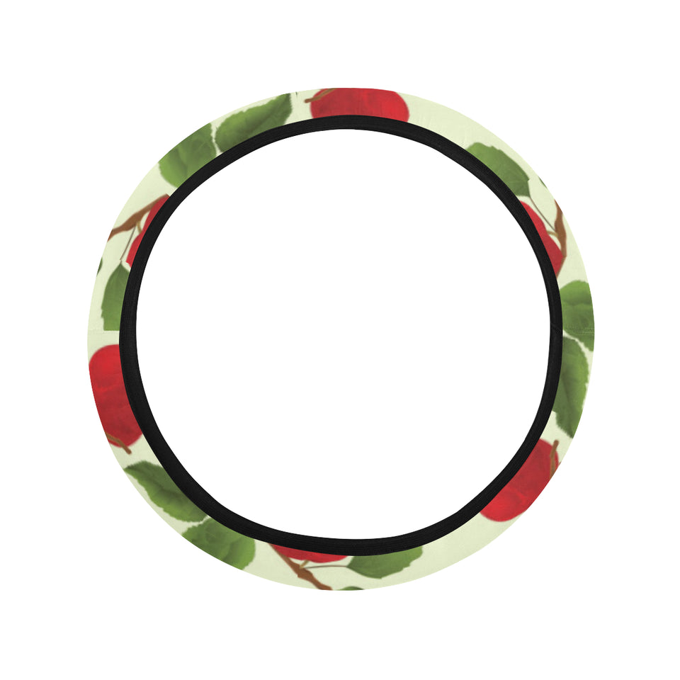 Red apples leaves pattern Car Steering Wheel Cover
