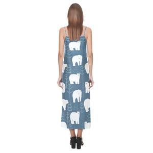 polar bear mother her child pattern V-Neck Open Fork Long Dress