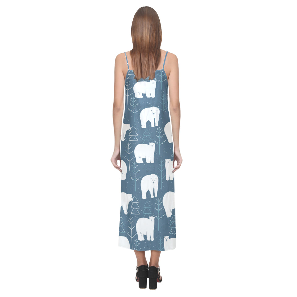 polar bear mother her child pattern V-Neck Open Fork Long Dress