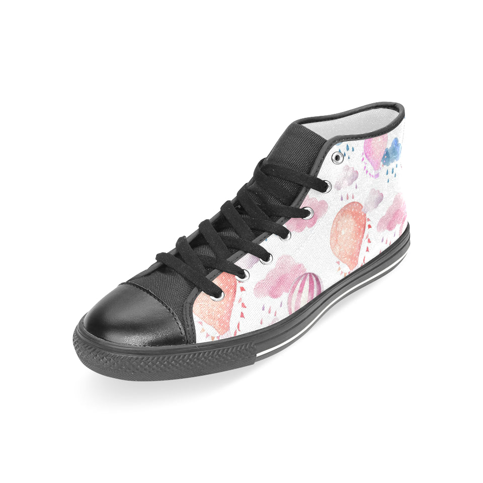 Watercolor air balloon cloud pattern Women's High Top Canvas Shoes Black
