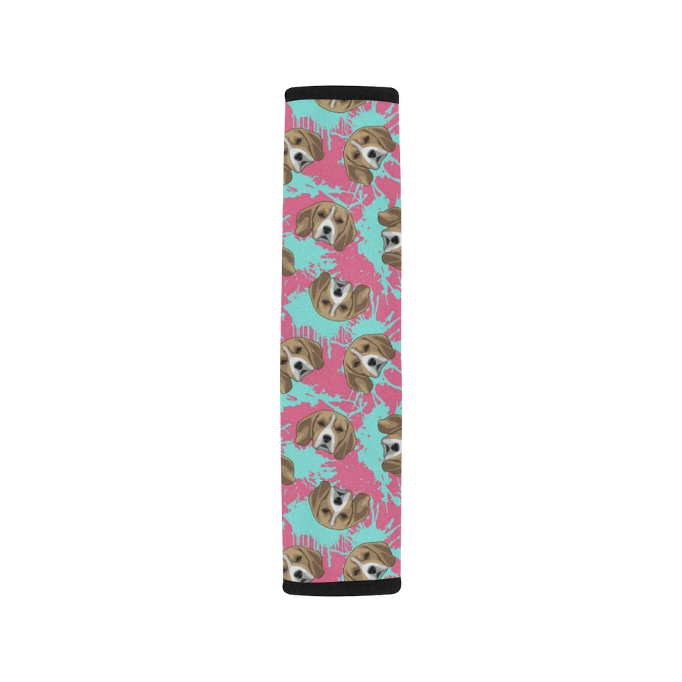 Beagle muzzles turquoise paint splashes pink patte Car Seat Belt Cover