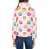 Donut pattern glaze pink background Women's Padded Hooded Jacket