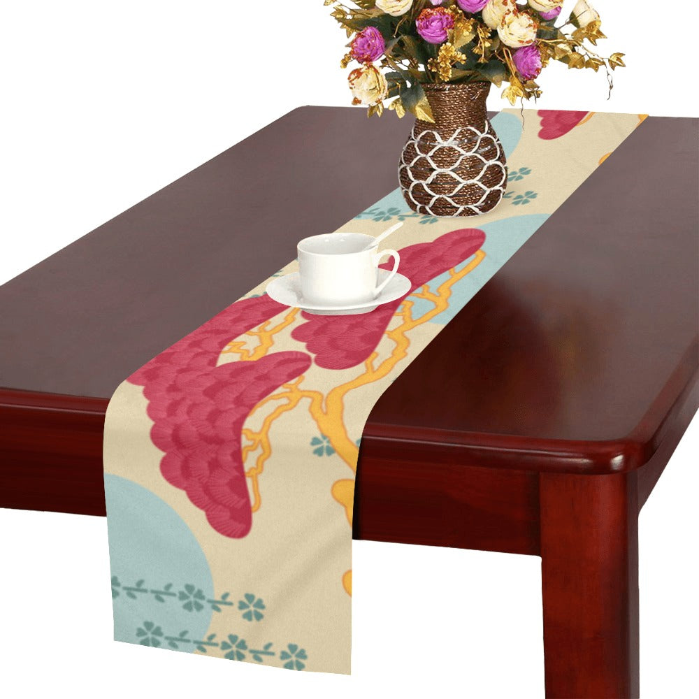 Red Bonsai gray sun japanese pattern Table Runner