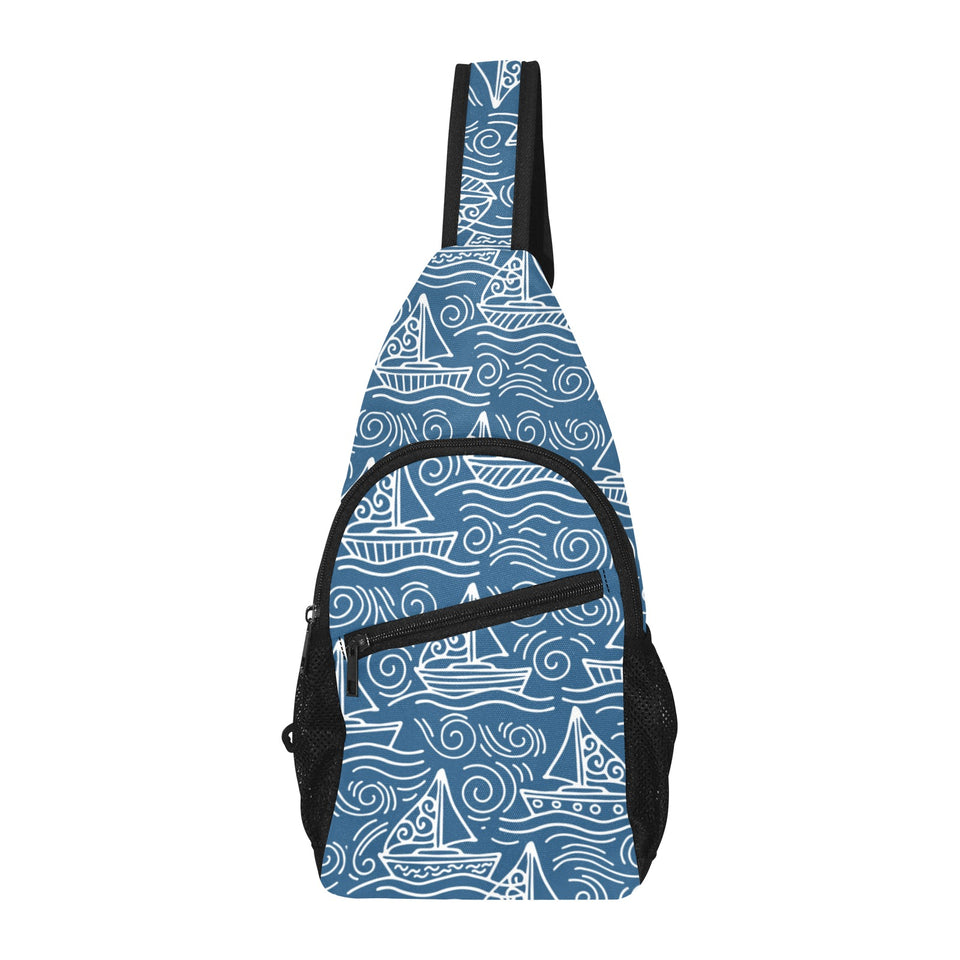 Hand drawn sailboat pattern All Over Print Chest Bag