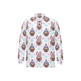 Cute pug hat rabbit costume pattern Men's Long Sleeve Polo Shirt