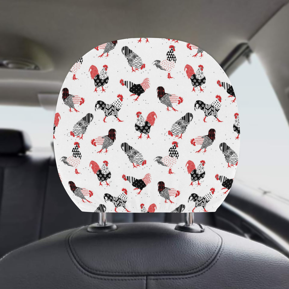 Cool rooster chicken cock floral ornament backgrou Car Headrest Cover