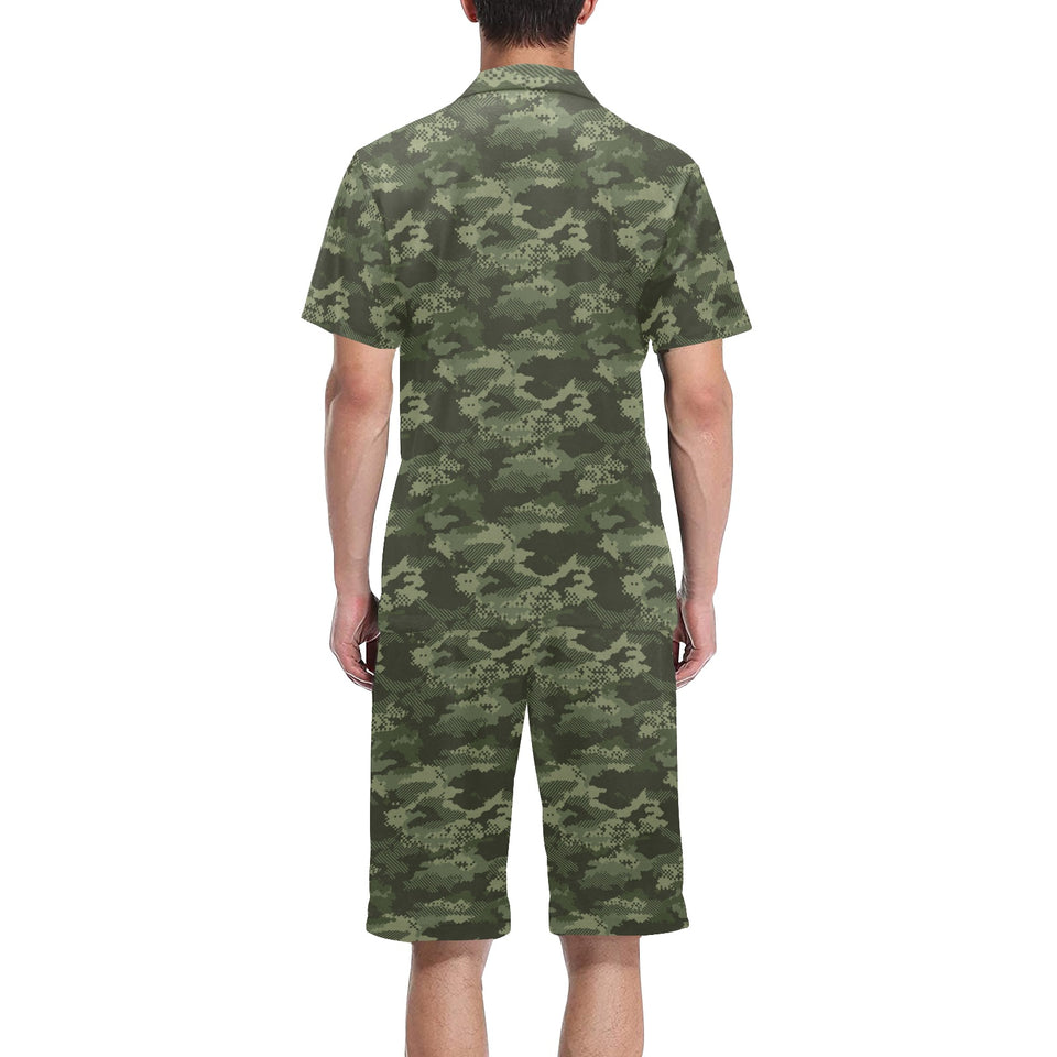 Digital Green camouflage pattern Men's V-Neck Short Pajama Set