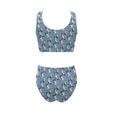 Seagull Pattern Print Design 04 Chest Bowknot High Waisted Bikini Swimsuit