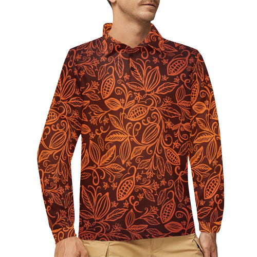 cacao beans tribal polynesian pattern Men's Long Sleeve Polo Shirt