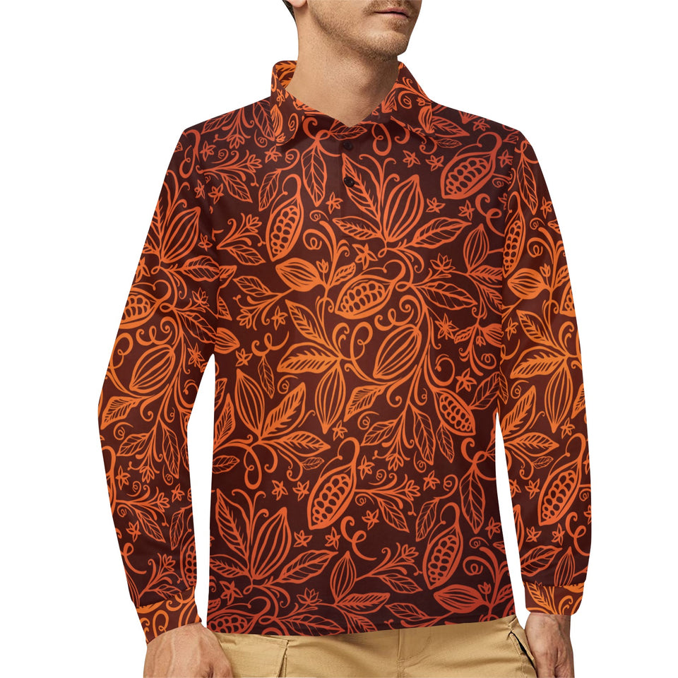 cacao beans tribal polynesian pattern Men's Long Sleeve Polo Shirt