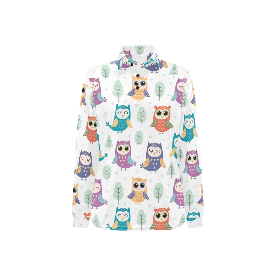Cute owl pattern Women's Long Sleeve Polo Shirt