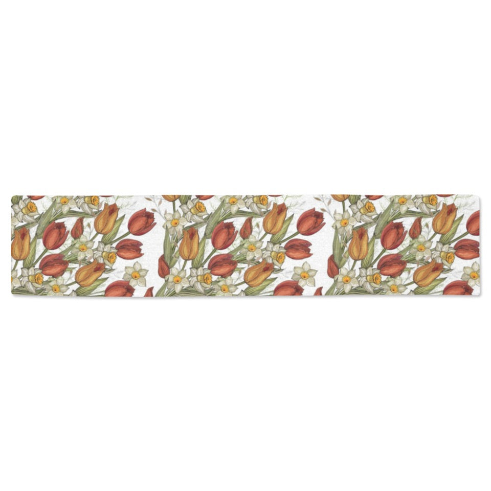 Red tulips and daffodils pattern Table Runner