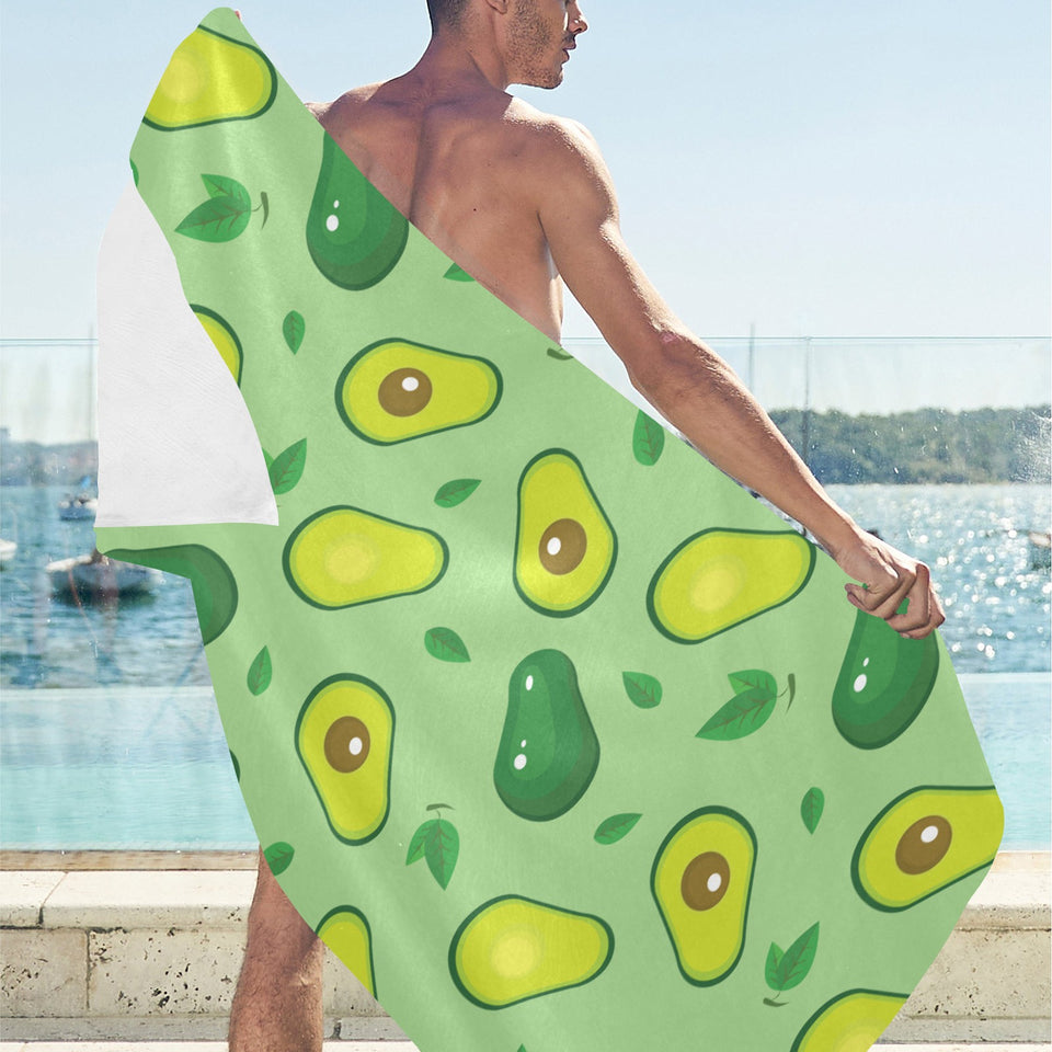 Avocado pattern green background Beach Towel