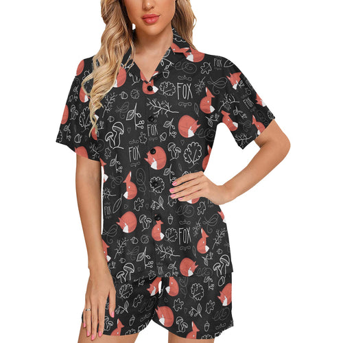 fox sleeping fox pattern Women's V-Neck Short Pajama Set