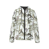 Monkey sloth lemur palm trees pattern Women's Padded Hooded Jacket