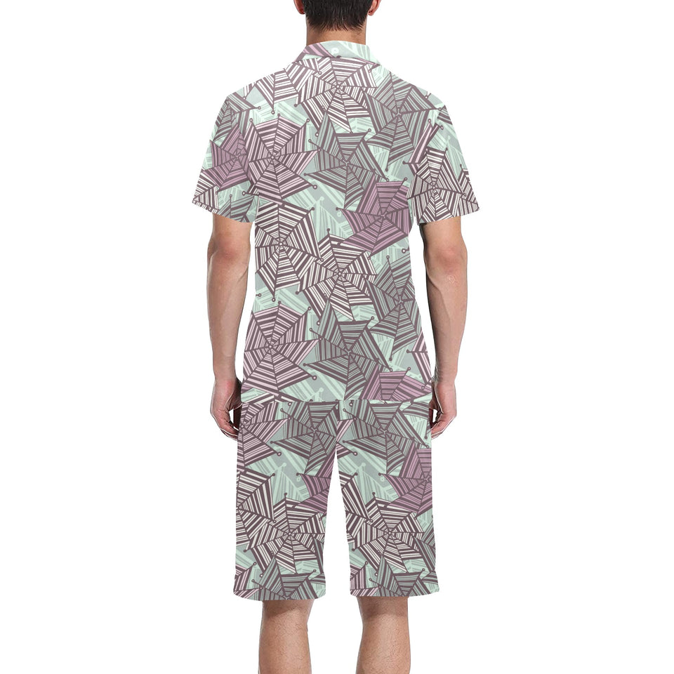 Spider web cobweb design color pattern Men's V-Neck Short Pajama Set
