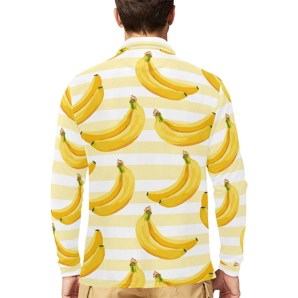 Banana pattern blackground Men's Long Sleeve Polo Shirt
