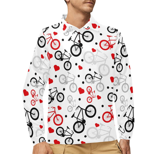 Bicycle Pattern Print Design 04 Men's Long Sleeve Polo Shirt