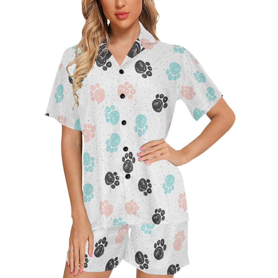 Dog Paws Pattern Print Design 04 Women's V-Neck Short Pajama Set