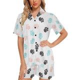 Dog Paws Pattern Print Design 04 Women's V-Neck Short Pajama Set