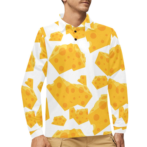 Cheese slice pattern Men's Long Sleeve Polo Shirt