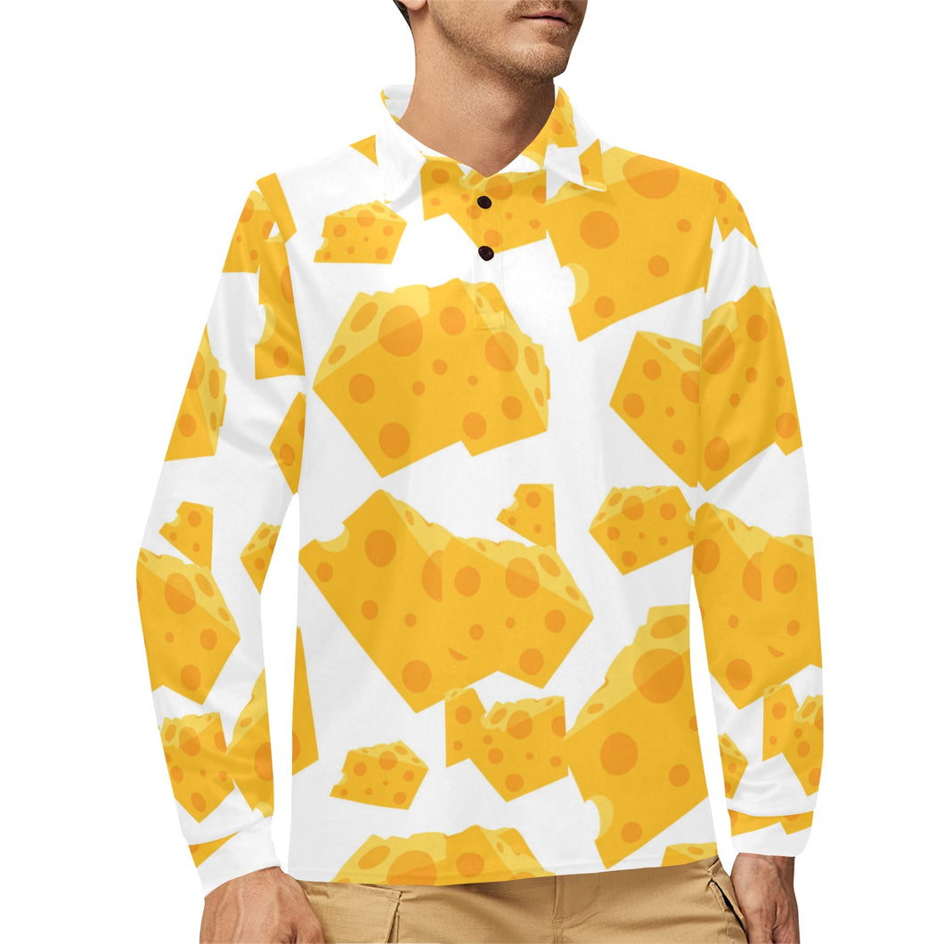 Cheese slice pattern Men's Long Sleeve Polo Shirt