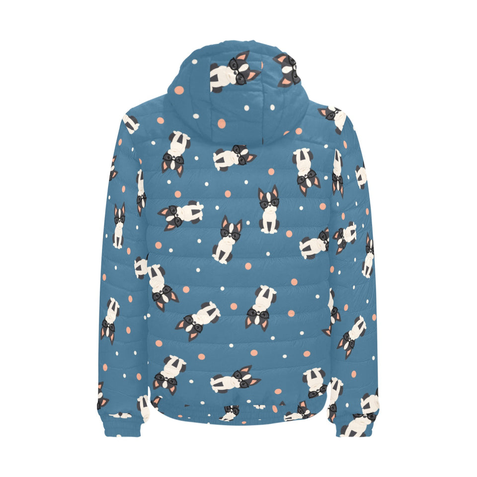 Cute boston terrier dog spattern Men's Padded Hooded Jacket