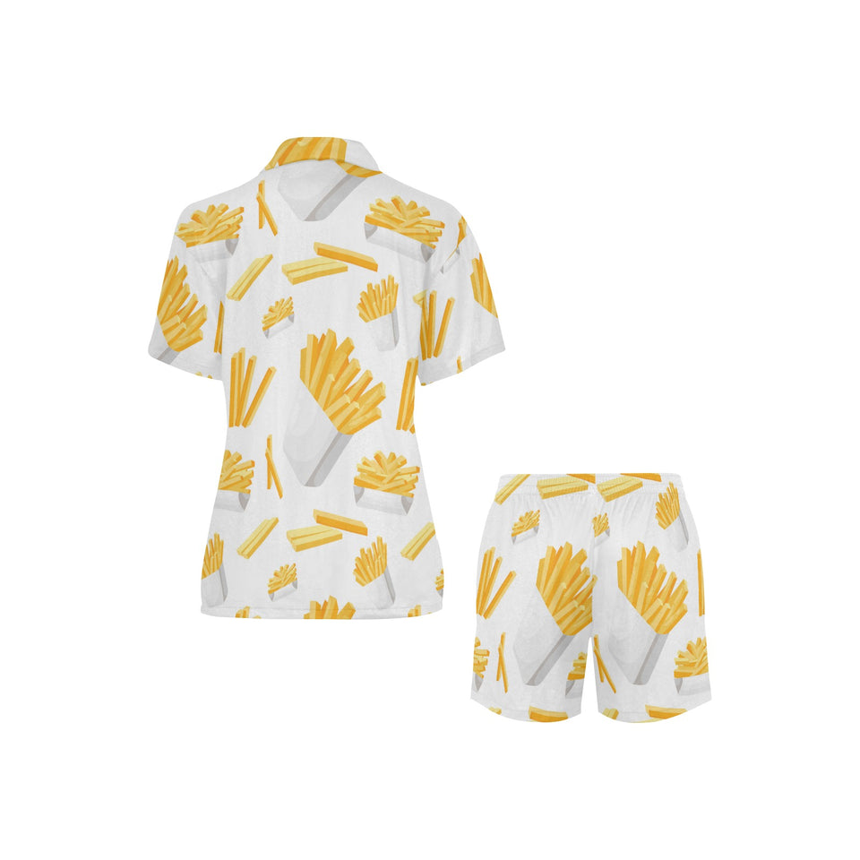 French fries white paper box pattern Women's V-Neck Short Pajama Set