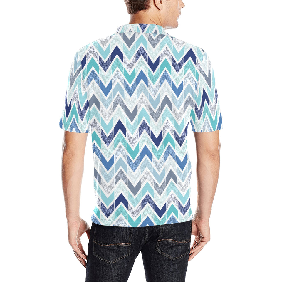 zigzag chevron blue pattern Men's All Over Print Polo Shirt