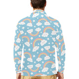 Cute rainbow clound star pattern blue background Men's Long Sleeve Polo Shirt