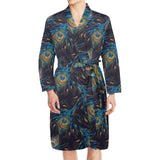 Beautiful peacock feather pattern Men's Long Sleeve Belted Night Robe