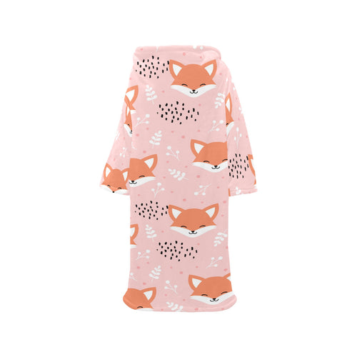 Cute fox pattern pink background Blanket Robe with Sleeves