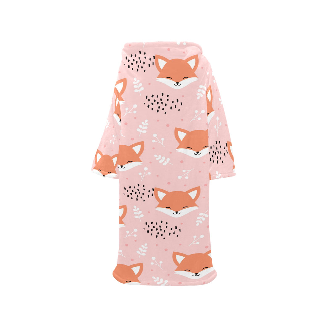 Cute fox pattern pink background Blanket Robe with Sleeves