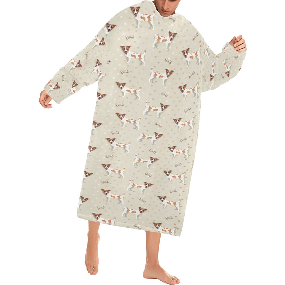 Jack Russel Pattern Print Design 02 Blanket Robe with Sleeves