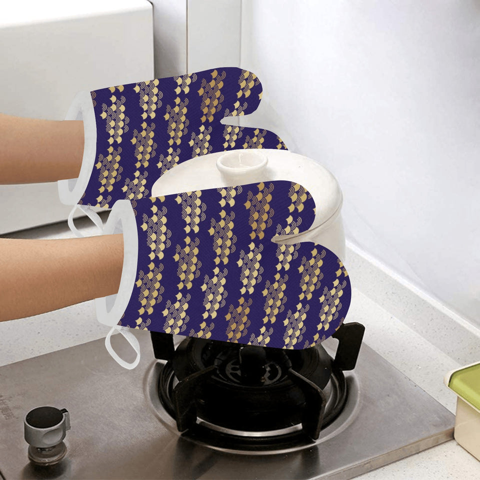 Beautiful japanese fan pattern Heat Resistant Oven Mitts