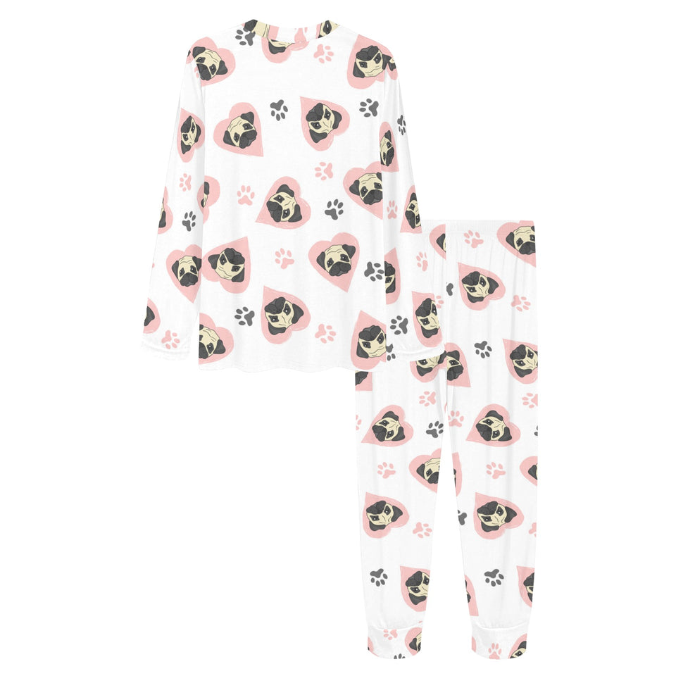 Cute pugs pink heart paw pattern Women's All Over Print Pajama Set