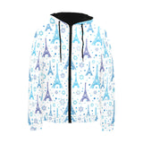 Blue Eiffel Tower Theme Pattern Print Design 01 Men's Padded Hooded Jacket