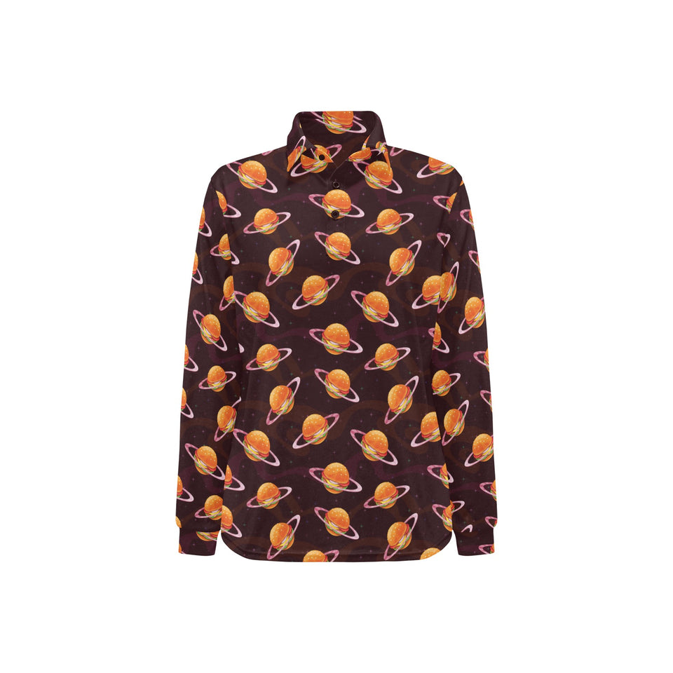 Hamburger Pattern Print Design 05 Women's Long Sleeve Polo Shirt