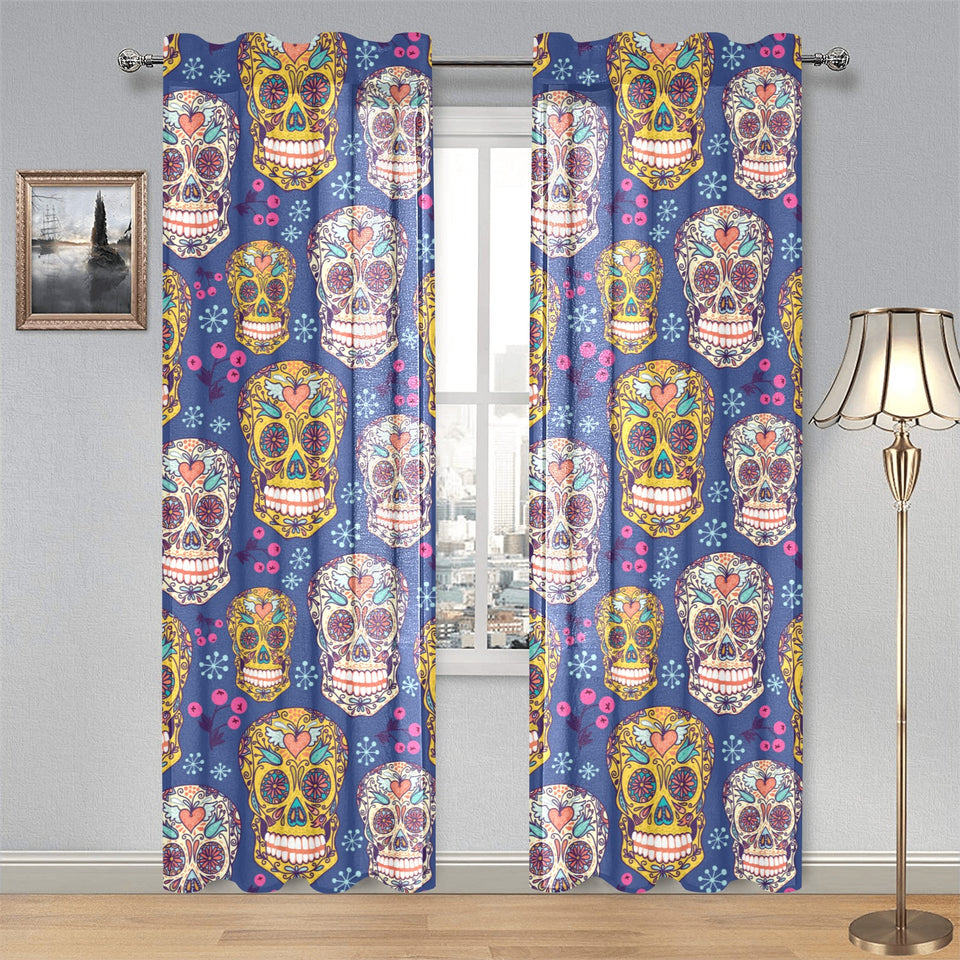Sugar skull flower pattern Gauze Curtain