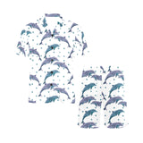 Dolphins pattern dotted background Men's V-Neck Short Pajama Set