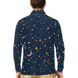 space pattern with planets, comets, constellations Men's Long Sleeve Polo Shirt