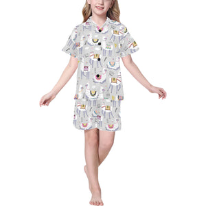 Cute Llama Alpaca pattern Kids' Boys' Girls' V-Neck Short Pajama Set