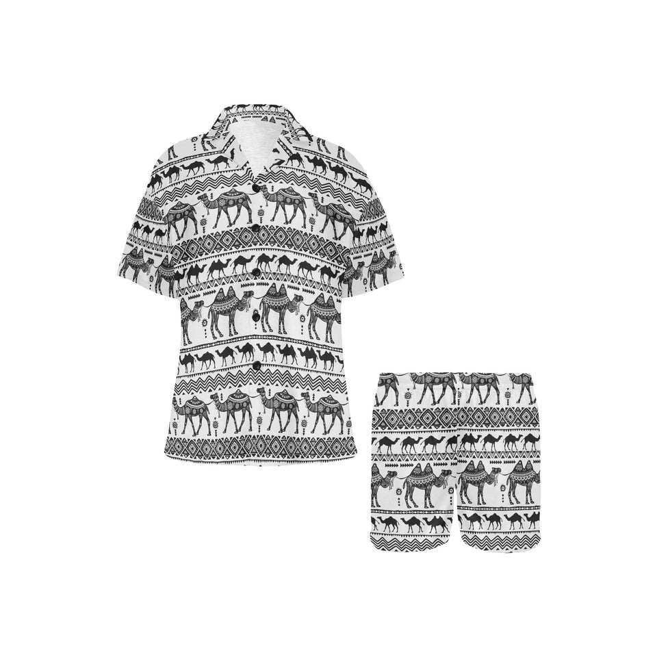 Camel polynesian tribal pattern Women's V-Neck Short Pajama Set
