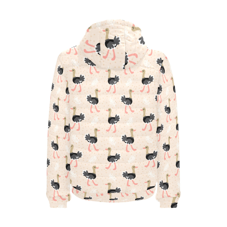 Ostrich Pattern Print Design 05 Men's Padded Hooded Jacket