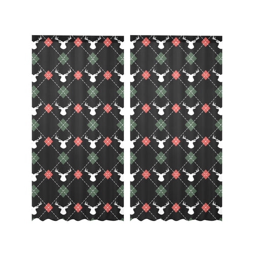 Deer Christmas new year pattern argyle Gauze Curtain
