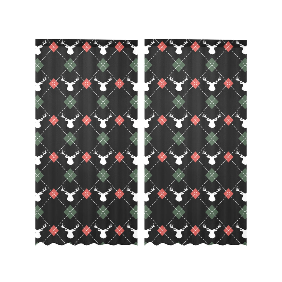 Deer Christmas new year pattern argyle Gauze Curtain
