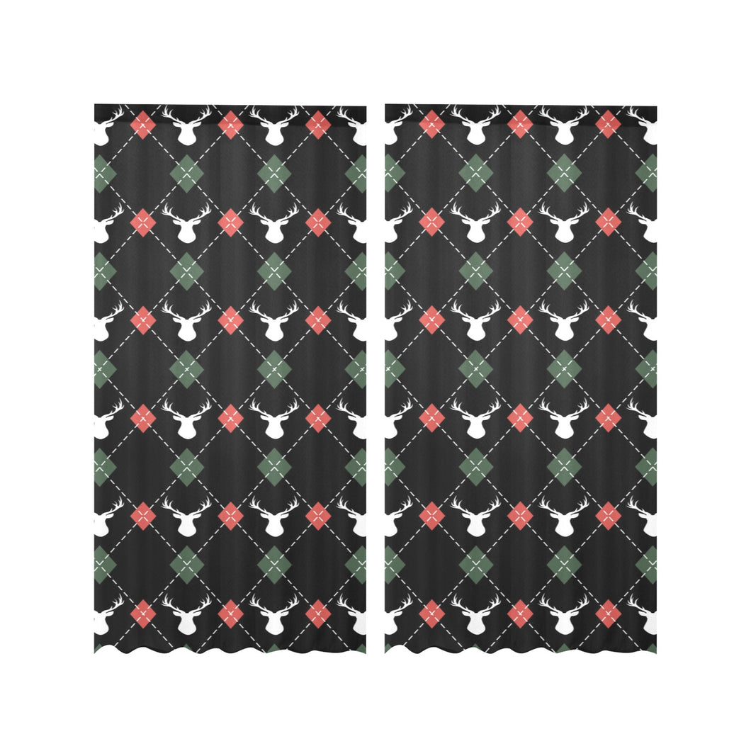 Deer Christmas new year pattern argyle Gauze Curtain