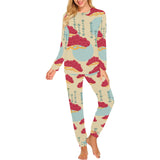 Red Bonsai gray sun japanese pattern Women's All Over Print Pajama Set