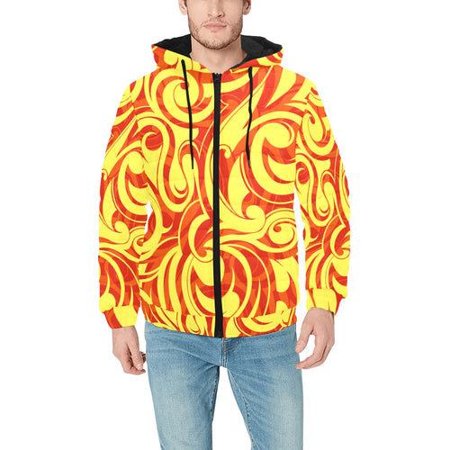 Fire flame design pattern Men's Padded Hooded Jacket