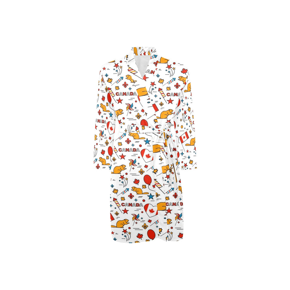 Canada Pattern Print Design 03 Men's Long Sleeve Belted Night Robe
